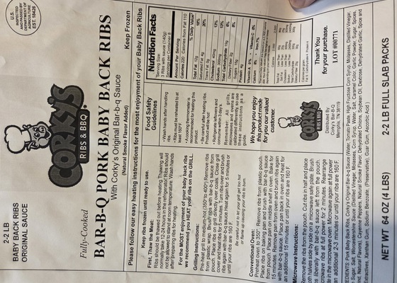 Corky's Bar-B-Q Pork Baby Back Ribs