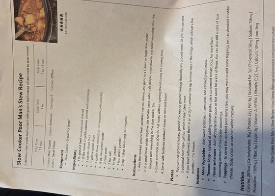 Slow Cooker Poor Man's Stew Recipe