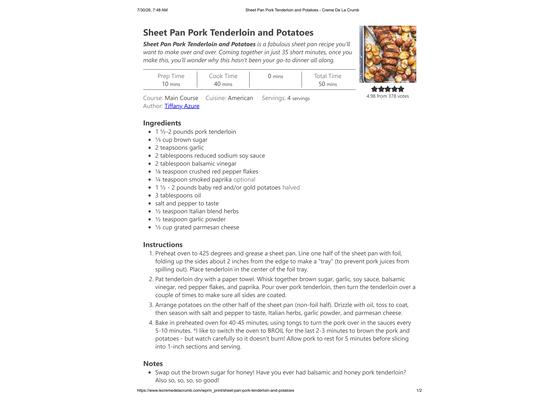 Sheet Pan Pork Tenderloin and Potatoes