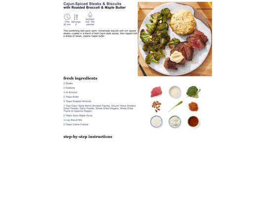 Cajun-Spiced Steaks & Biscuits with Roasted Broccoli & Maple Butter