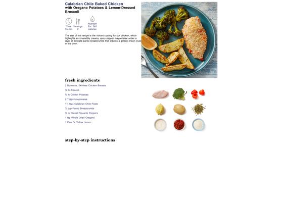 Calabrian Chile Baked Chicken with Oregano Potatoes & Lemon-Dressed Broccoli