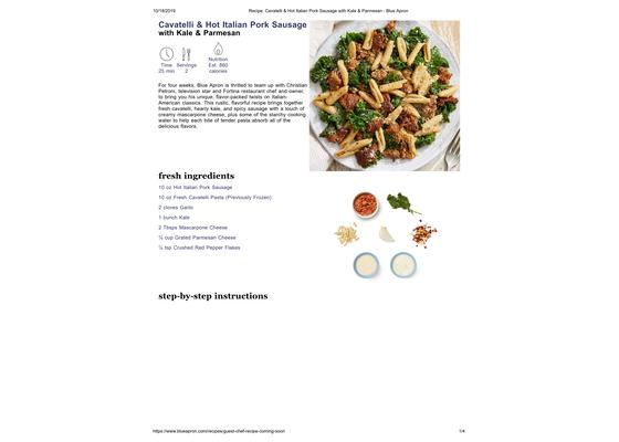 Cavatelli & Hot Italian Pork Sausage with Kale & Parmesan