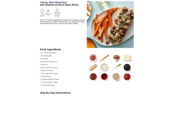 Cheesy Beef Baguettes with Roasted Carrots & Spicy Ranch