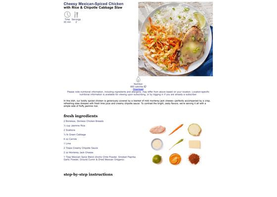 Cheesy Mexican-Spiced Chicken with Rice & Chipotle Cabbage Slaw
