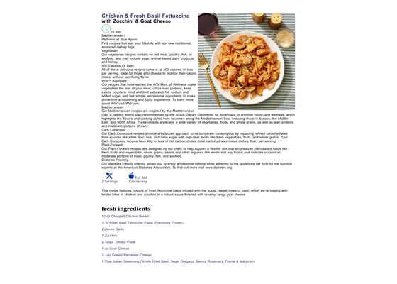 Chicken & Fresh Basil Fettuccine with Zucchini & Goat Cheese
