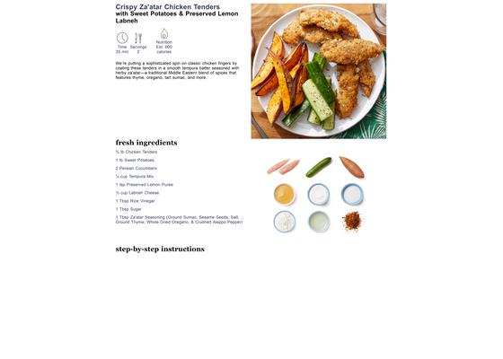 Crispy Za'atar Chicken Tenders with Sweet Potatoes & Preserved Lemon Labneh