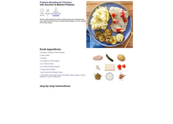 Fontina-Smothered Chicken with Zucchini & Mashed Potatoes