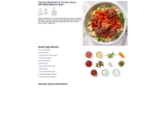 Harissa Meatballs & Tomato Sauce with Green Beans & Orzo