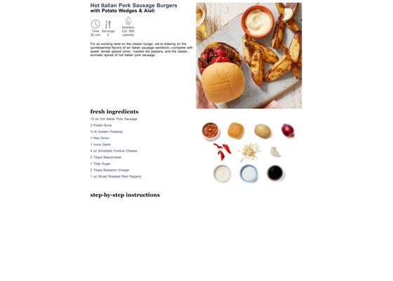 Hot Italian Pork Sausage Burgers with Potato Wedges & Aioli