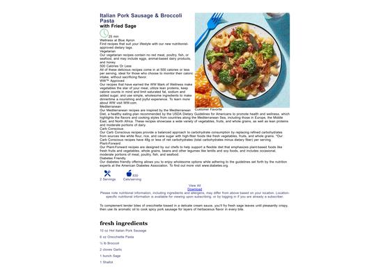 Italian Pork Sausage & Broccoli Pasta with Fried Sage