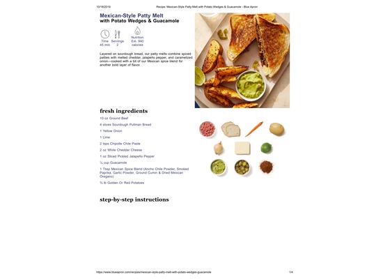 Mexican-Style Patty Melt with Potato Wedges & Guacamole