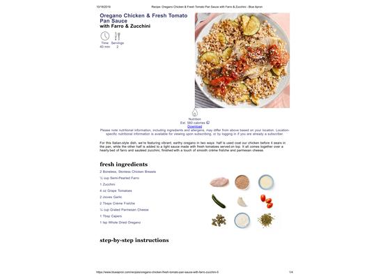 Oregano Chicken & Fresh Tomato Pan Sauce with Farro & Zucchini