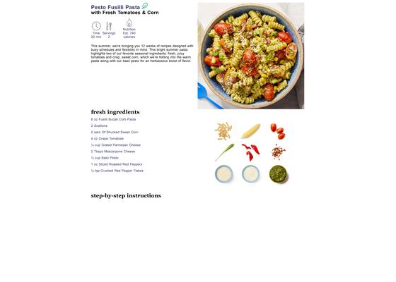 Pesto Fusilli Pasta with Fresh Tomatoes & Corn
