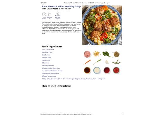 Pork Meatball Italian Wedding Soup with Ditali Pasta & Rosemary