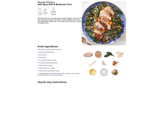 Seared Chicken with Spicy Kale & Mushroom Farro