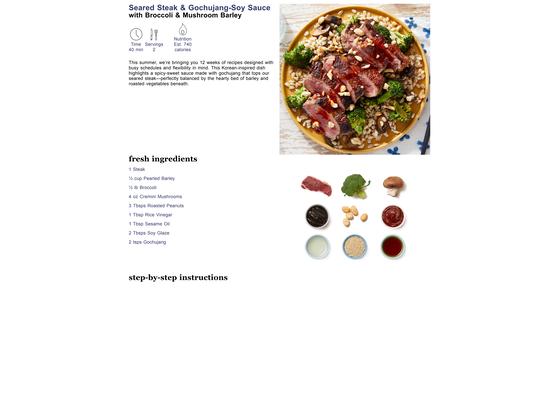 Seared Steak & Gochujang-Soy Sauce with Broccoli & Mushroom Barley