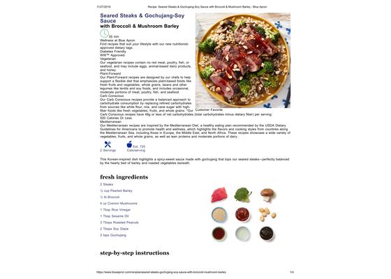 Seared Steaks & Gochujang-Soy Sauce with Broccoli & Mushroom Barley