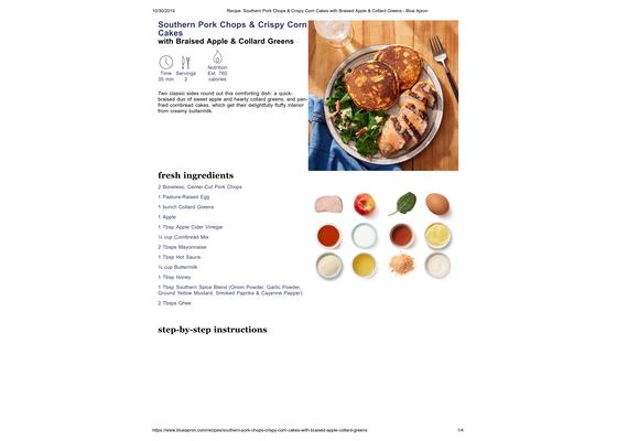 Southern Pork Chops & Crispy Corn Cakes with Braised Apple & Collard Greens
