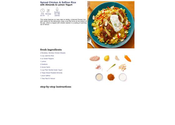 Spiced Chicken & Saffron Rice with Almonds & Lemon Yogurt