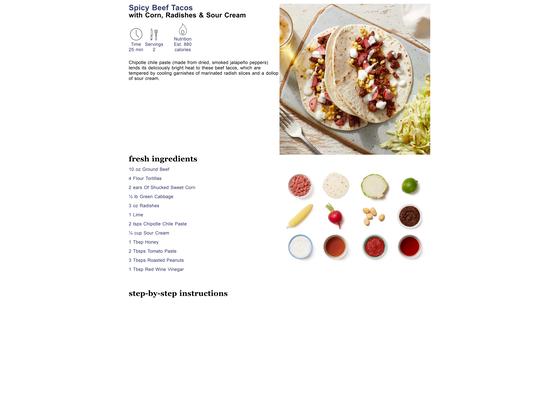 Spicy Beef Tacos with Corn, Radishes & Sour Cream
