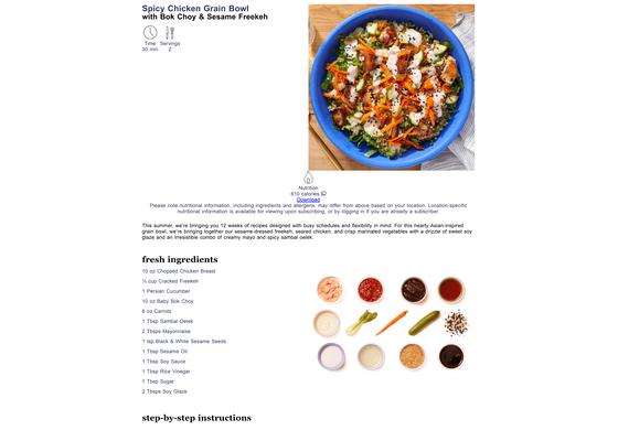 Spicy Chicken Grain Bowl with Bok Choy & Sesame Freekeh