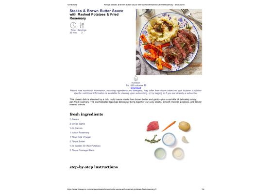 Steaks & Brown Butter Sauce with Mashed Potatoes & Fried Rosemary