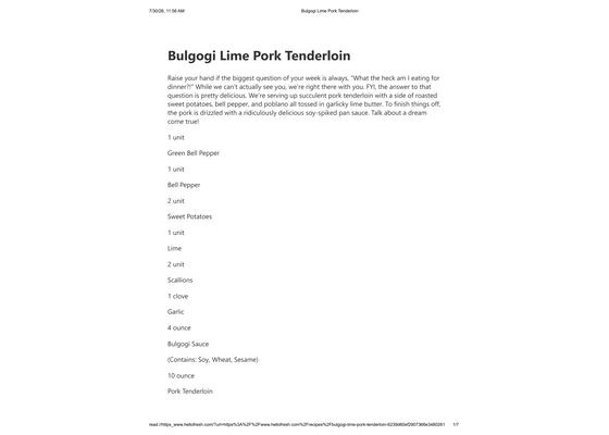 Bulgogi Lime Pork Tenderloin